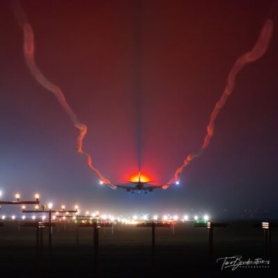 A Ryanair Boeing 737 slicing through the fog on short final. Tagged on Instagram by @tb_aviation_photography